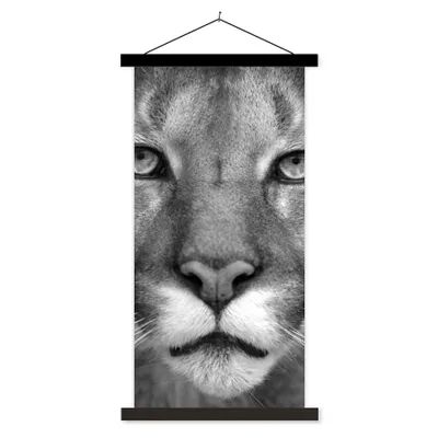 Produktbild von MuchoWow® Textilposter Panther - Wildlife - Schwarz - Weiß 60x120 cm mit schwarzem Rahmen - Magnete