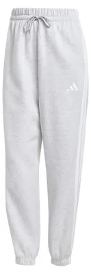 Produktbild von adidas Damen Essentials 3-Stripes Fleece Loose Pants, Light Grey Heather/White,