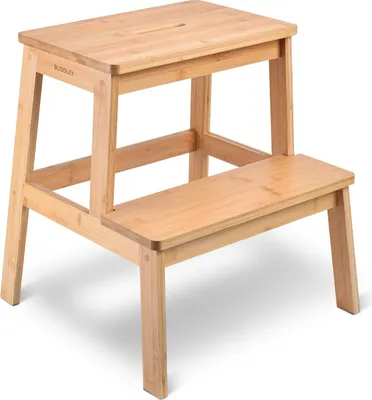 Produktbild von BUDDLEY® Bambus Tritthocker Kinder - ideal als Küchenhocker & als Stufenhocker für Kinder - 2 praktische Stufen - 100% nachhaltige Materialien