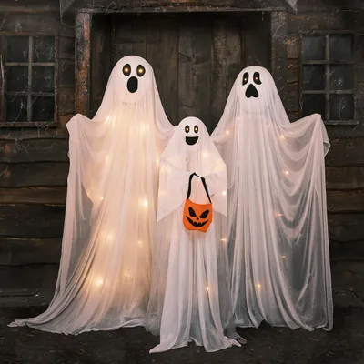 LED-Spukfamilie 160 cm, 42 warmweiße LEDs, Halloween-Deko
