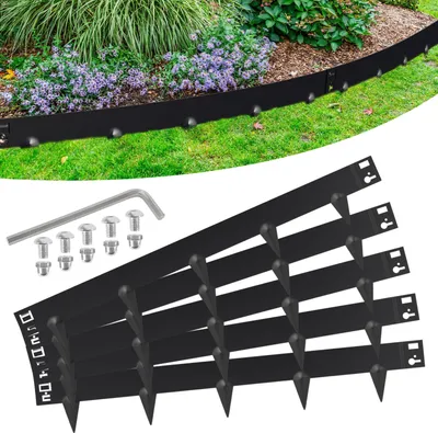 Produktbild von Clanmacy Rasenkante Schnecken Abwehr Verzinkt Blumenzaun Trennrand Gartenumrandung Stahl 100x18cm 100m Schwarz