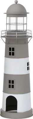 Produktbild von Laterne LONG ISLAND grau braun weiß Leuchtturm Windlicht aus Metall H75cm - GROSS