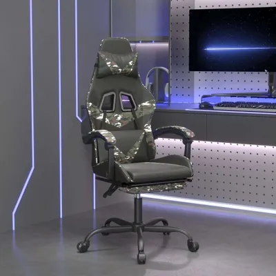 Produktbild von The Living Store Gaming-Stuhl mit Fußstütze Schwarz und Tarnfarben Kunstleder