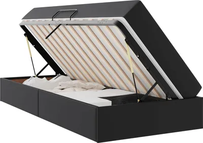 Produktbild von Aufbewahrungsbett mit Matratze mit Matratze 2 pcs Schwarz Leder