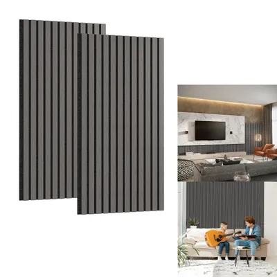 Produktbild von LARS360 Akustikpaneele Set (4 Stück) 60×120 cm - Wandpaneele, Schallabsorber, Lamellenverkleidung, Geräuschdämmung, Wandakustikpaneele - Eiche Schwarz