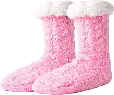 Image de ASKSA Chaussettes douillettes Femmes Hommes Chaussettes moelleuses épaisses avec griffes Chaussettes d'hiver douces et chaudes Chaussettes d'intérieur, Rose, Taille : EU 36-44