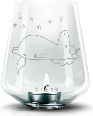 Produktbild von Mr. & Mrs. Panda Kerzenhalter Einhorn Sternenhimmel - Transparent - Geschenk, Einhörner, Verrückt, Glas Teelichthalter, gravur, Unicorn, Windlicht, Laterne, Sterne