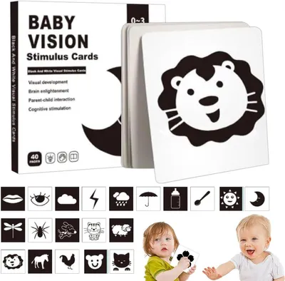 Image de Cartes d'éveil pour bébés – Cartes sensorielles à fort contraste pour la stimulation visuelle, cartes d'éveil pour les 0 à 3 mois