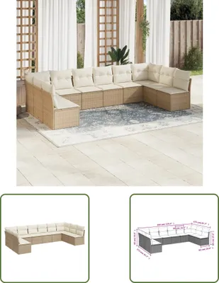 Produktbild von The Living Store 10-tlg. Garten-Sofagarnitur mit Kissen Beige Poly Rattan
