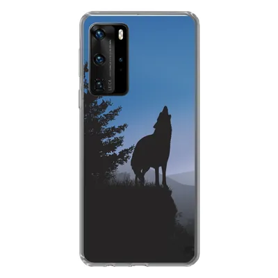 Produktbild von MuchoWow® Handyhülle Schutzhülle Hülle für Huawei P40 Pro Wolf - Bäume - Scherenschnitt Silikon Softcase Handy Hülle - Schutz