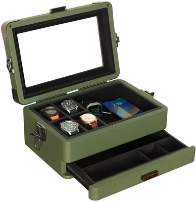 Produktbild von MilitärUhrenbox mit 10 Fächern, Glasdeckel, grün, Modell für Herren