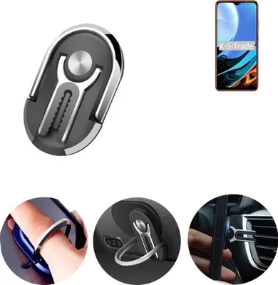 Produktbild von K-S-Trade 3in1 Smartphone-Ring Handy-Ring kompatibel mit Xiaomi Redmi 9T Fingerhalterung  Handyring Tischständer Lüftungsgitter-Halterung Tisch