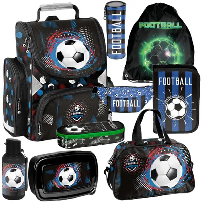 Image de Mega Set scolaire XXL – FOOTBALL : Ensemble de 9 pièces pour sacs à dos scolaires, pour garçons et filles, avec un ballon de football
