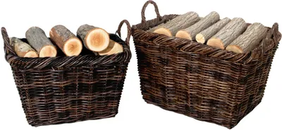 Produktbild von Kobolo Holzkorb für Kaminholz - rechteckig Krabu Braun - Rattan - Stoff - 2er Set