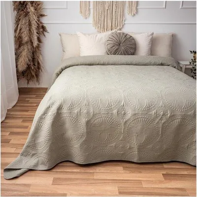 Produktbild von Unyqoos® XXL Tagesdecke 200 x 220 cm – Mandala-Steppung, Mikrofaser, Leinenoptik Beige, Bettüberwurf für Bett & Sofa