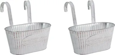 Produktbild von Metall Hängetopf weiß mit 2 Henkel 25 x 13cm - 2 Stück Blumentopf hängend Balkon Pflanz-Schale