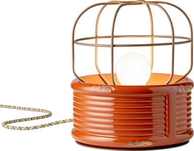 Produktbild von Tischleuchte Keramik E27 D: 21 cm rund 24 cm hoch Orange Shabby Antik Retro Käfigschirm Keramikleuchte