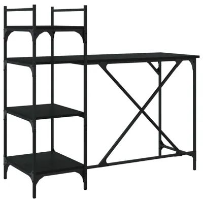 Image de Bureau d'ordinateur avec étagères noir 120x47x109 cm