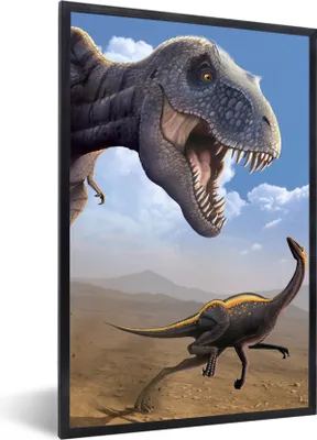 Produktbild von MuchoWow® Gerahmtes Poster Dino - Wildlife - Zeichnung - Kinder - Kinder - Kinder 40x60 cm - Poster mit Schwarzem Bilderrahmen Wandposter Rahmen Foto Bilder - Papierdruck - Wandbilder