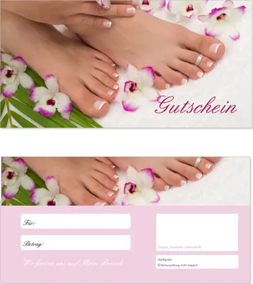 Produktbild von 50 Stück Geschenkgutscheine (Fusspflege-608) - Gutscheinkarten Gutscheine für Bereiche Nagelstudio, Massage, Wellness, Erholung, Entspannung oder Kosmetik und Reisen