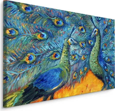 Produktbild von Fabelhafte Canvas LEINWAND BILDER 90x60 cm XXL Kunstdruck Natur Vögel Bunte Pfauen