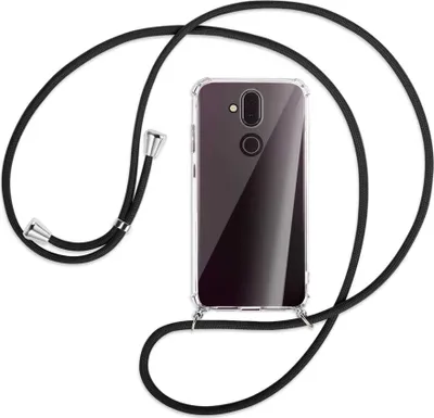 Produktbild von Handykette Backcover-Schutzhülle mit Band (Metall silberfarben) für Nokia 8.1 - schwarz