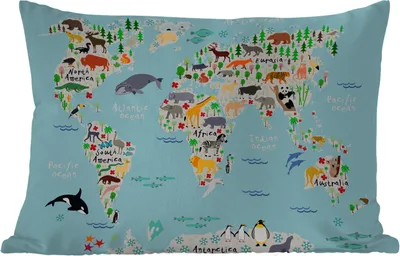 Produktbild von MuchoWow® Outdoor Kissen - Weltkarte - Kinder - Tiere - Blau - Orca - Wal - 60x40 cm - Wetterfest - Lounge Kissen - Zierkissen - Kissen für Innenräume
