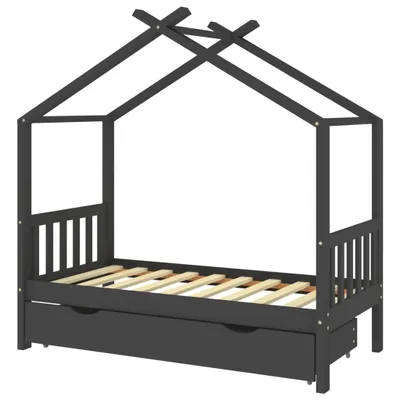 Produktbild von Kinderbett mit Schublade Dunkelgrau Massivholz Kiefer 80x160 cm