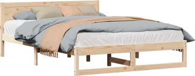 Produktbild von vidaXL Bettrahmen mit Kopfteil Natur 160 x 200 cm Massives Kiefernholz