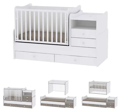 Produktbild von Lorelli Baby- Jugendbett Combo umbaubar 2 Kinder gleichzeitig Schaukelfunktion weiß