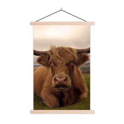 Produktbild von MuchoWow® Textilposter Schottischer Highlander - Tiere - Berg 60x90 cm mit holzfarbenen Rahmen - Textil