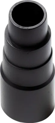 A black, stepped adapter for a vacuum cleaner hose.