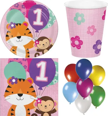 Produktbild von 82-tlg. Set Kindergeburtstag Party Deko Fete Feier Motto 1. Geburtstag Mädchen