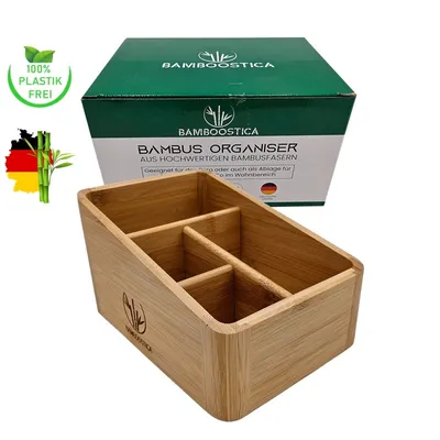 Produktbild von Bambus Organizer Tischbox | Aufbewahrungsbox & Büro-Organiser | Ordnungsbox mit Fächern für Stifte & Zubehör