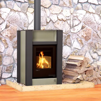 Produktbild von HS FLAMINGO Kaminofen AQUAFLAM VARIO LEND 11/7 kW - oliv - elektronische Steuerung