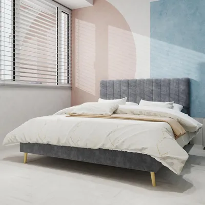 Produktbild von Sweiko Modern Minimalist Upholstered Bed with Soft Headboard, 140x200 cm, Grey, Multifunctional Bedroom Furniture, Low-Profile Base (Non-Storage Design), Mattress Not Included.