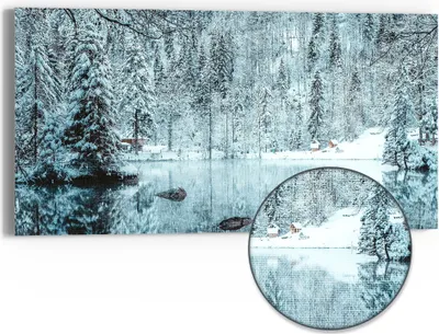 Produktbild von DEQORI Hybrid Leinwand Bild 60x30 cm 'Winterspiegelung' Wandbild Glas flach modern