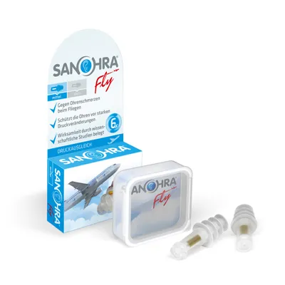 Obrázok produktu pre Štuple do uší pre dospelých na ochranu uší počas letu lietadlom, priehľadné, opakovane použiteľné, hypoalergénne, SANOHRA Fly
