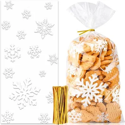 Image de Lot de 100 sachets pour bougies avec motif flocons de neige et fermeture à vis