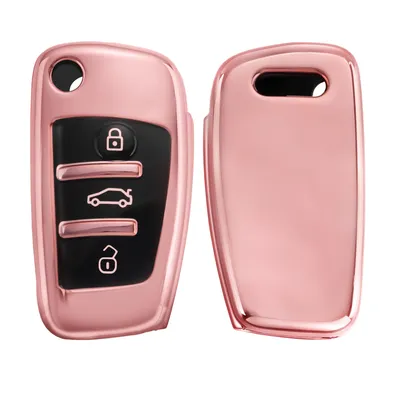 Produktbild von kwmobile Autoschlüssel Hülle kompatibel mit Audi 3-Tasten Klappschlüssel - Schlüsselhülle Silikon Cover - Hochglanz Rosegold