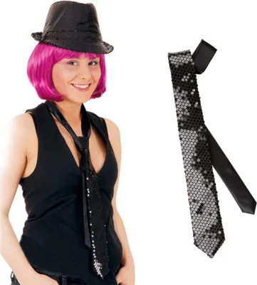 Produktbild von Krawatte-Pailletten, schwarz, Damen-Krawatte, Pailletten-Krawatte