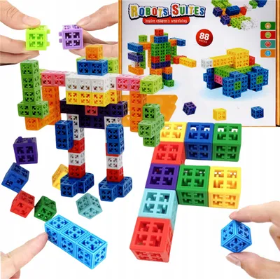 Produktbild von DYMEXSHOP | Klemmbausteine - Konstruktionsspielzeug 4D - 88 Teile - Bunte Würfel - Kreativität fördern - Sicher für Kinder