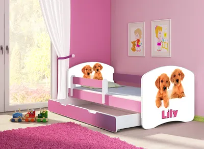 Produktbild von ACMA Jugendbett Kinderbett Junior-Bett Komplett-Set mit Matratze Lattenrost und Rausfallschutz Rosa 39 Welpen 180x80 + Bettkasten