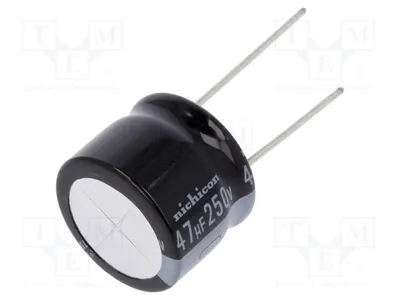 Produktbild von 1x Kondensator: elektrolytisch 250VDC THT Ø20x15mm 47uF ±20% URS2E470MRD6 Elektro