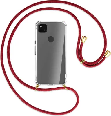 Produktbild von Handykette Backcover-Schutzhülle mit Band (Metall goldfarben) für Google Pixel 4a - dunkelrot