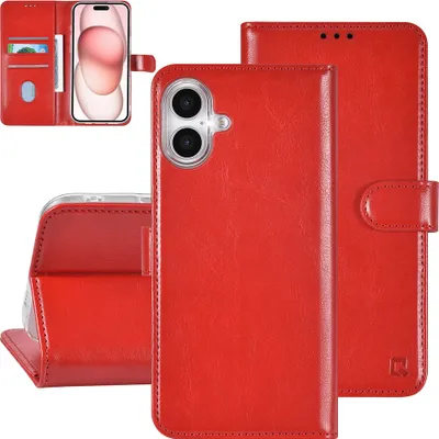 Produktbild von TUNIQ iPhone 16 Plus Book type case - Card holder for 3 cards - Magnetic closure - Red