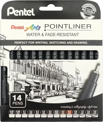 Productafbeelding van Pentel Pointliner Pigment Liner technische tekening - 0.03mm tot 3.0mm - Zwart - Sepia - Sanguine & grijze inkt