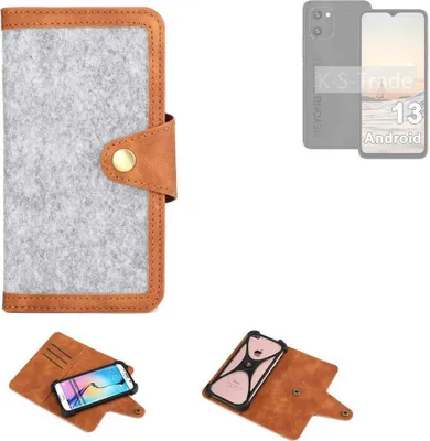 Produktbild von K-S-Trade Handyhülle kompatibel mit UMIDIGI C1 Plus Schutzhülle Filz-Hülle Kunst-Leder hellgrau braun (1x)
