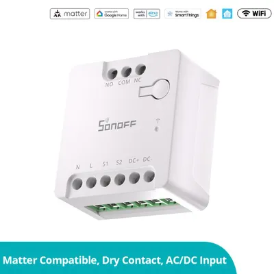 Immagine prodotto di SONOFF MINI-D: Interruttore intelligente con Matter e Wi-Fi, relè con contatto a secco, ingresso AC/DC, compatibile con Alexa e Google Home, ideale per porte di garage, scaldabagni e motori