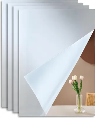 Produktbild von Wanddekoration – Feuchtigkeitsbeständige selbstklebende Spiegelfliesen, bruchsicher, Set von 4, A4.